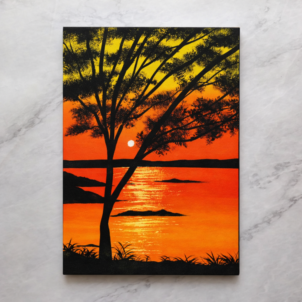 Golden Sunset Lake Nature Wall Art