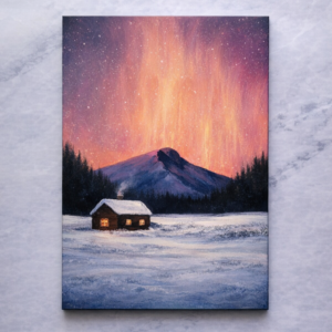 Aurora Night Cabin Winter Art