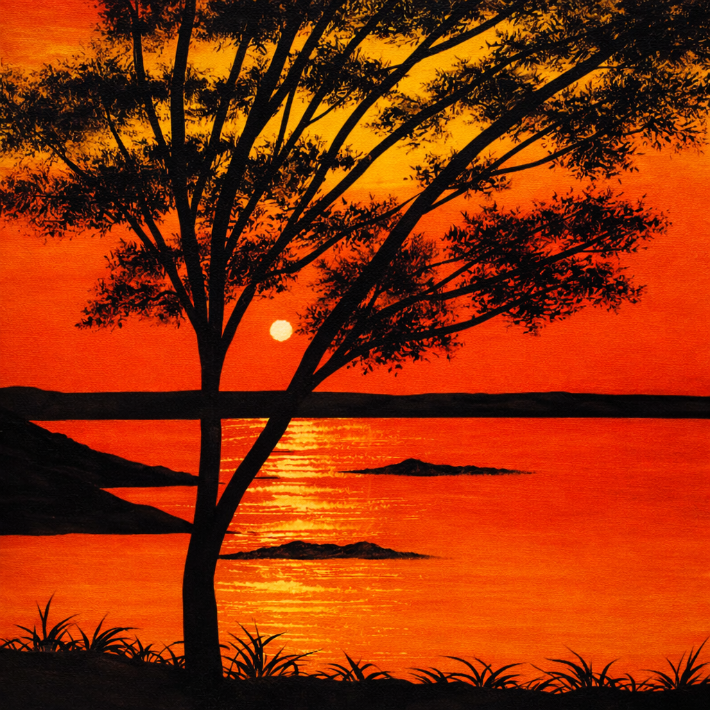Golden Sunset Lake Nature Wall Art - Image 2